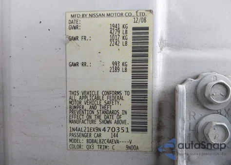 2009 Nissan Altima 2.5 S z USA, uszkodzony, nr VIN 1N4AL21EX9N470351